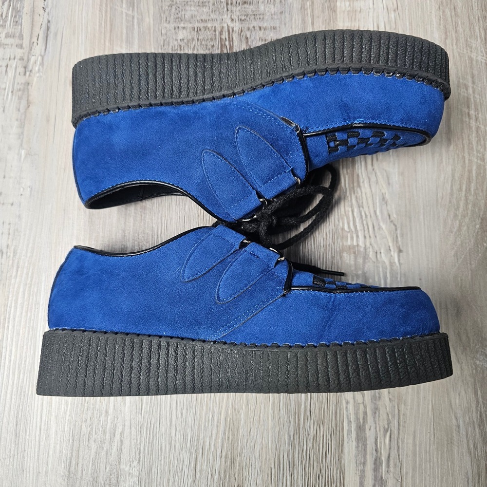 Womens Blue Faux Suede Platform Creeper Shoes 8 Goth Punk Rockabilly Psychobilly